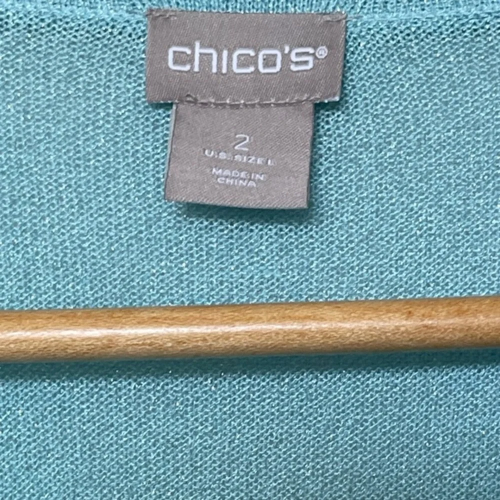 Chico's Shine Button Front 3/4 Sleeve Cardigan in Aqua Size 2‎ (L 14) NWT - Picture 2 of 5